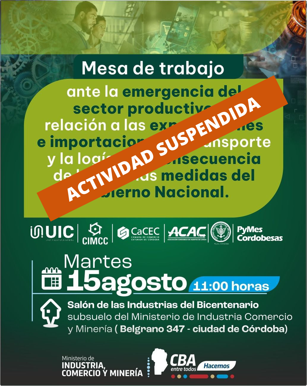 ATENCIÓN - ACTIVIDAD SUSPENDIDA //2da. reunión de trabajo Sector Productivo de Córdoba