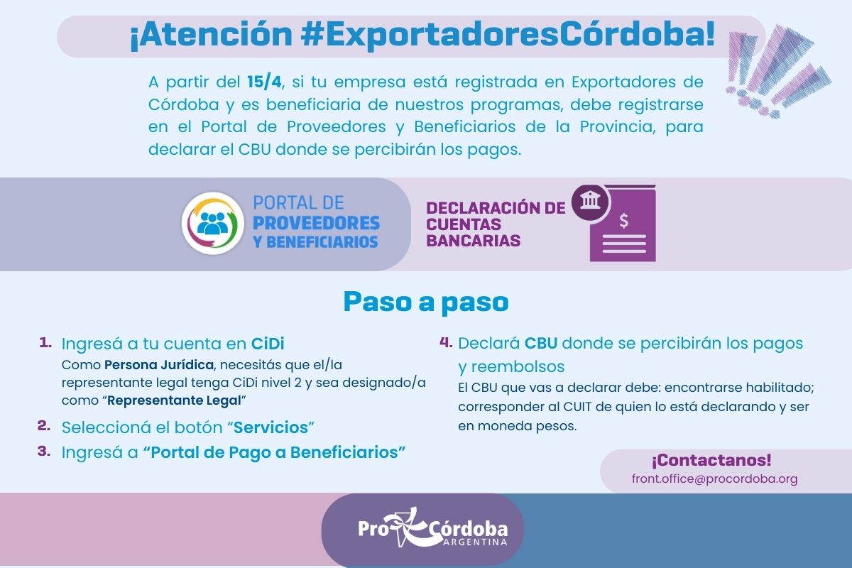 Aviso importante para Exportadores de Córdoba